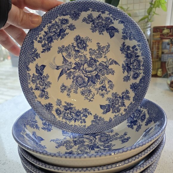 Royal Stafford Asiatic Pheasant Blue Round Soup Pasta Salad Snack Bowl 8" 4 pcs - Picture 2 of 5
